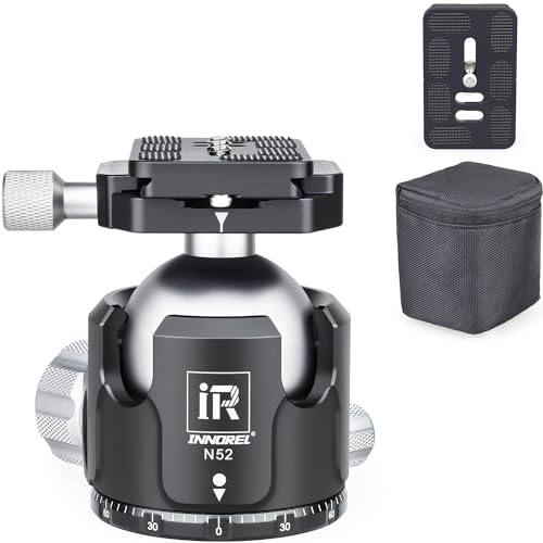 Low Profile Tripod Ball Head-INNOREL N52,Panoramic CNC Metal Camera Tripod Ball Head with Two 1/4" Screw Arca Swiss Quick Release Plates for Tripod,Monopod,DSLR,Camcorder,Max Load 66lbs/30kg - size: N52-Sliver