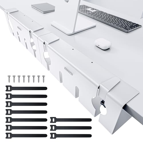 NODOCA No Drill Under Desk Cable Management Tray, 17'' Wire Management, Punch-Free Clamp on, Metal Cable Tray, Wire Organizer Under Desk, Under Desk Basket for Office and Home, White(2 Packs) - color: White, size: 【Clip-on】17''×2pcs