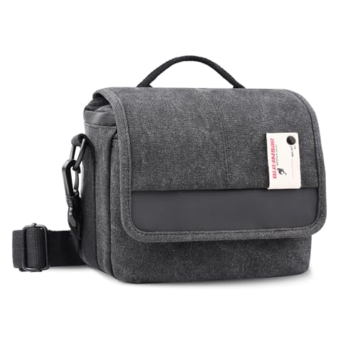 Besnfoto Camera Bag Purse Small Messenger Shoulder Bag for Mirrorless DSLR Camera Waterproof Canvas Compact Photography Case, Black Gray - color: Black Gray, size: Small