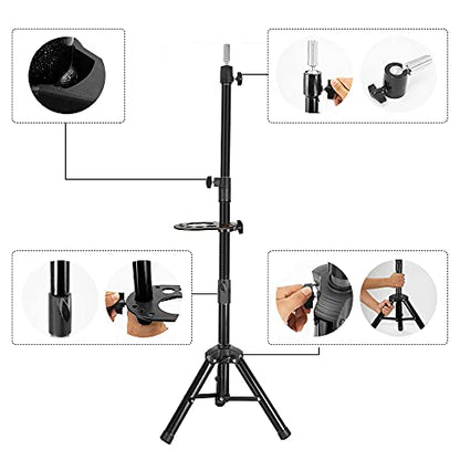 ZQIAN BEAUTY 55 Inch Heavy-duty Wig Head Stand, Adjustable Metal Mannequin Head Stand Tripod For Hairdressing Training Head, Wig Stand Tripod with Tool Tray (Black, Mannequin Head Not Included) - color: Black, size: 55 Inch