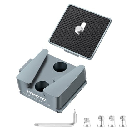 Fomito V-Lock Mount Base VK-09, Quick Release Plate with 1/4" and 3/8" Screw Holes, Arca Slot, CNC Aluminum Alloy, for Tripod, Stabilizer, Camera Cage, Grey - color: Grey, size: VK-09