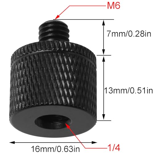 2PCS Gimbal Camera Tripod Conversion Screw 1/4 Female to M6 Male Tripod Mount Thread Adapter Used for Connecting SLR Configurations Monopods Ball Heads Black Color