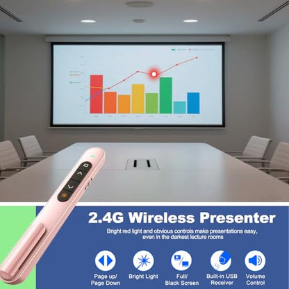QUI Presentation Clicker with Volume Control, 2.4GHz USB Wireless Presenter Remote, PowerPoint Clicker Slide Advancer Compatible with Mac, Windows, Google Slides, Keynote - color: Pink, size: S