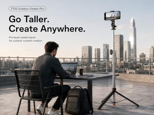 Outdoor Creator Tripod Pro for iPhone, 70 Inch | Auto pop open tall creator tripod with magnetic remote, 1/4 mount and stable base for outdoor vlogging