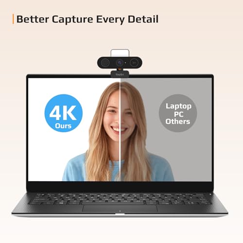 5-in-1 Design 4K Webcam with Speaker and Microphone, Built-in Light, Privacy Cover, AI Auto-Framing Cam, Computer USB C Web Camera for PC, Desktop, Laptop, Mac, Streaming, Video Conference
