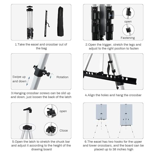 RRFTOK Silver 2 Pack 17-66 Inch Art Easel Stand for Painting and Sign | Two portable aluminum tripod easels for display stand, canvas holder, adults, floor, sign and poster stand use - style: 66S 2pack