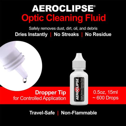 Aeroclipse Optic Cleaning Fluid and PEC-PAD Lint Free Wipes - Critical Optic Non-Flammable Cleaning Solution - Non-Abrisive Cleaning Wipes for Sensitive Glass - Cleaning Kit - Dropper Tip (15ml) 0.5oz