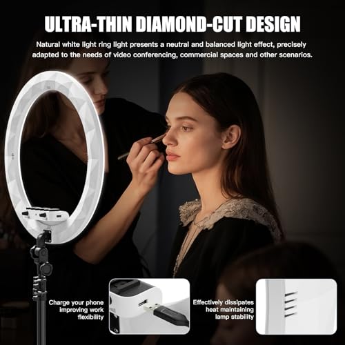 Ring Light with Stand and Phone Holder, 19" Ring Light Tripod for iPhone, Professional LED Circle Light with 78" Tripod, Selfie Ringlight for Live Streaming, Makeup, Barber, TikTok, YouTube, White - color: White