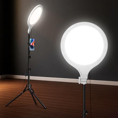 Ring Light Tripod for iPhone, 10" Circle LED Ring Light with Stand for Photography Video Recording, 3 Color Modes, Adjustable Height for Live Streaming, Content Creation, TikTok, YouTube, White - size: 10inch