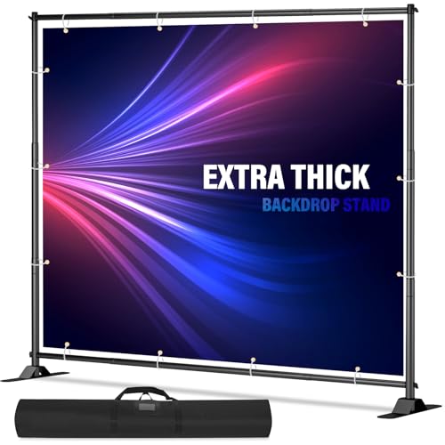 10 x 8 Backdrop Banner Stand with Extra Thick Tubing for Wedding Parties, Heavy Duty Adjustable Step and Repeat Stand for Photography, Portable Trade Show Banner Frame with Carring Bag