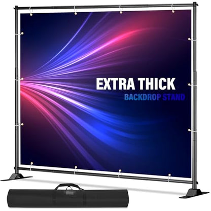 10 x 8 Backdrop Banner Stand with Extra Thick Tubing for Wedding Parties, Heavy Duty Adjustable Step and Repeat Stand for Photography, Portable Trade Show Banner Frame with Carring Bag