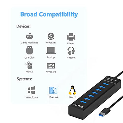 7-Port USB 3.0 Hub, IVETTO Data USB Hub Splitter with 3.3ft Long Cable for Laptop, PC, MacBook, Mac Pro, Mac mini, iMac, Surface Pro and More