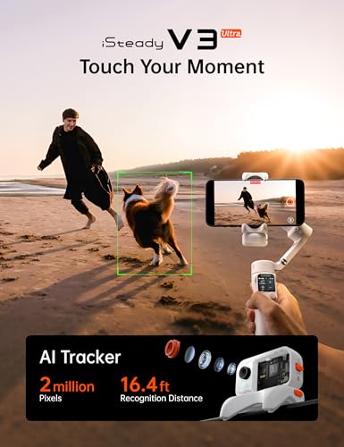 Hohem iSteady V3 Ultra Gimbal Stabilizer for Smartphone, AI Tracking Phone Gimbal, 1.22" Touchscreen Detachable Remote Control, Built-in Extension Rod & Tripod, 360° Infinite Pan, Vlog Filming, White - color: White, size: 5.0*2.6*12.3 in/ 127*65*312 mm