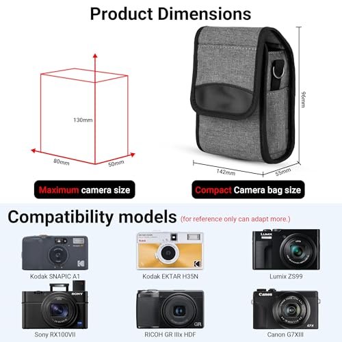 Compact Digital Camera Case Bag for Kodak FZ55 FZ45 SNAPIC A1 EKTAR H35N TG-7 TG-6 TG-5 TG-4 RX100VII RX100VI ZV-1 ZV-1II ZS99 GR III GR IV III GRIIIx G7XIII TS30 TZ99 XF10 with Belt Loop & Strap