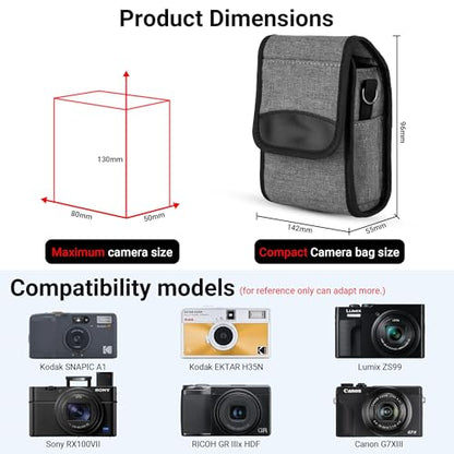 Compact Digital Camera Case Bag for Kodak FZ55 FZ45 SNAPIC A1 EKTAR H35N TG-7 TG-6 TG-5 TG-4 RX100VII RX100VI ZV-1 ZV-1II ZS99 GR III GR IV III GRIIIx G7XIII TS30 TZ99 XF10 with Belt Loop & Strap