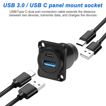 XMSJSIY USB 3.0 Type-C D-Type Panel Mount Coupler USB 3.0 A/Type C 20V3A 60W Female to Female Solderless Connector Chassis Panel Socket Data Transmission Extension Adapter (D-Type) - style: D-Type