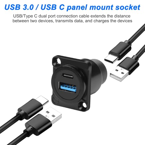 XMSJSIY USB 3.0 Type-C D-Type Panel Mount Coupler USB 3.0 A/Type C 20V3A 60W Female to Female Solderless Connector Chassis Panel Socket Data Transmission Extension Adapter (D-Type) - style: D-Type