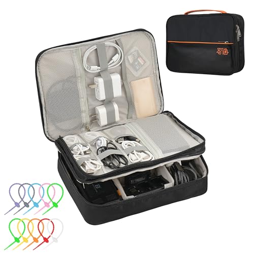 Electronics Accessories Organizer Bag, Waterproof Double LayerTravel Cable Organizer Case for Cords, Charger, Power Bank,Hard Drive, Mouse -Shockproof Tech Storage Pouch (Classic-two layers-Black) - style: Classic-two Layers-black