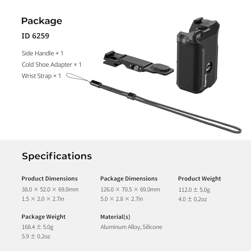 SmallRig Handle for DJI Osmo Action 6, Street Photography Side Grip with Shutter Button & Cold Shoe, Compatible with SmallRig Action 6 Cage 5887/5888, Wrist Strap Included for Street Photography-6259 - style: Grip