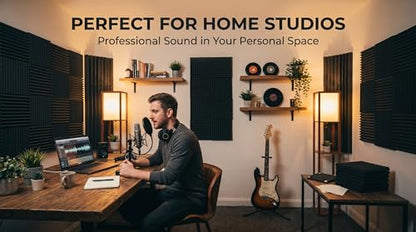 52 Pack Acoustic Foam Panel Wedge Studio Soundproofing Wall Tiles 12" X 12" X 1" - color: Black