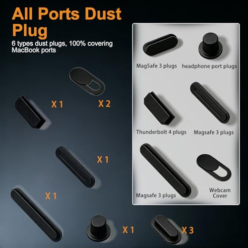 9 PCS Dust Plug Cover for 2026-2022 MacBook Air 13.6" 15.3" M5 M4 M3 M2, MacBook Pro 14 16 M5 M4 M3 M2 M1, MacBook Pro 13 M2 M1, HDMI/Thunderbolt/SD Charger/Headphone Port Cover & Webcam Cover Slide