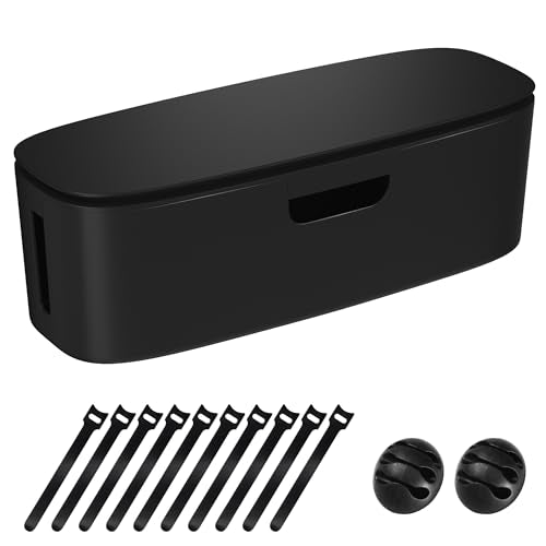 Cable Management Box - Large Cord Organizer Box to Hide Power Strip & Under Desk, TV Computer Wires Cable Organizer Box with Baby Proofs, Desk Cord Organizer for Home/Office - Black - color: Black