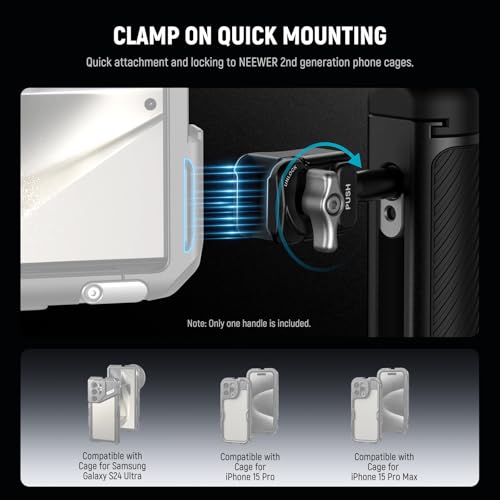 NEEWER PA045E Side Handle with Bluetooth Remote Shutter, Quick Release Clamp, Anti Off Cold Shoe for NEEWER 2nd Gen Phone Cage for 15 Pro/15 Pro Max/S24 Ultra, Silver Lock - style: PA045E