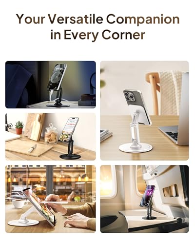 COOPER 360° Stand, [Gift Family Pack], Rotating Cell Phone Stand for Desk, Cell Phone Holder for Desk, iPhone Stand Holder, Sturdy Metal Base, Fits Samsung, Android Smartphones, (Cream White, 2-Pack) - color: x2 Pack - All White