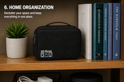 Electronic Organizer Travel Essentials Case, Waterproof Double Layer Cable Storage Pouch Bag for Charger, USB Cords, Power Bank, Phone Mouse SD Card Earphone Camera, Tablet (Up to 11 inch)