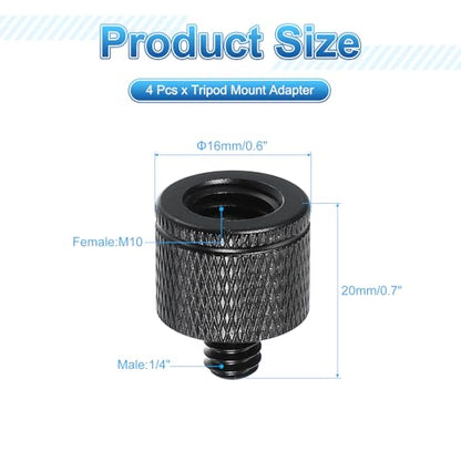 PATIKIL Tripod Screw Adapter M10 Female to 1/4" Male, 4 Pcs Tripod Nut Connectors Camera Mount Screw Camera Double Head Converter for Microphone Holder Magic Arms Accessories, 20 mm - size: M10 Female to 1/4" Male,20 mm