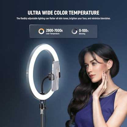 NEEWER 12" 24W Power LED Ring Light with Tripod Stand, Bi Color 2900-7000K, USB C PD Input, CRI97+ 1810lux/0.5m Compatible with iPhone Makeup Studio Streaming Selfie Video Recording, RH12B