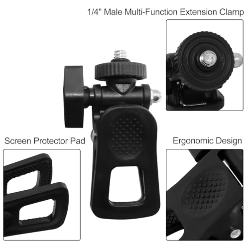 2PCS Fill Light Clip Camera Mount Clamp Selfie Light Clip Mount Holder with 1/4 Screw Universal Connector for Tripod Tablet Laptop Smartphone Video Live Stream 120 Degree Rotatable Black