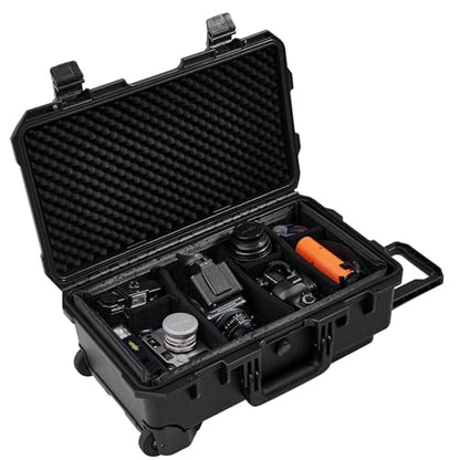 Regetek Waterproof Travel Camera Hard Case with Padded Divider, 22 x 14 x 10 Inch, Rolling Case for Camera, Gear, Equipment, Dustproof, Shockproof,Airline Carry-On Approved, Inner 19.8"x 10.9" x 6.8"