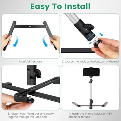 Overhead Tripod for Mini Projector, 360° Adjustable Overhead Phone Mount, Tabletop Tripod for Cookie Decorating Online Video and Draw Recording, Compatible with Phones, Webcam, and Mini Cameras