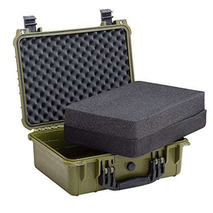 MEIJIA Portable All Weather Waterproof Camera Case With Foam,Fit Use of Drones,Camera,Equipments,Pistols,15.98x12.99x6.85inches - color: Green