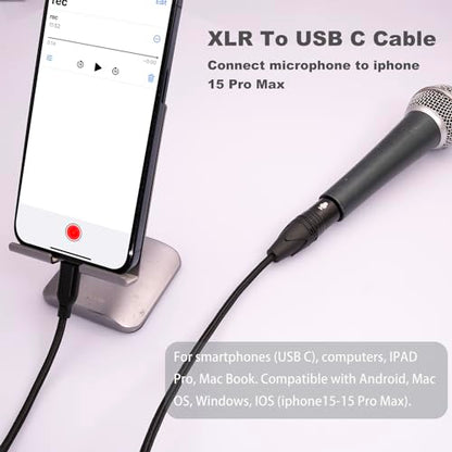 6FT USB C to XLR Female Audio Cable - Compatible with Microphones, Smartphones, Tablets - color: silver, size: 6FT