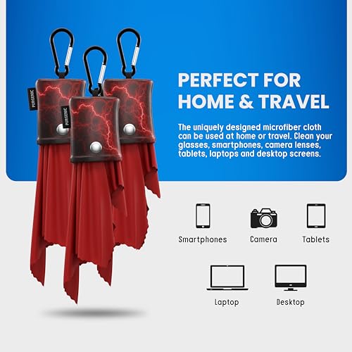 Microfiber Cloth & Glasses Wipes (3 Pack) Lens & Glasses Cleaning Cloth - Eyeglass Cleaner - Camera Lenses & Gadget Delicate Screens - Red - color: Red Lightning, size: 3 Pack