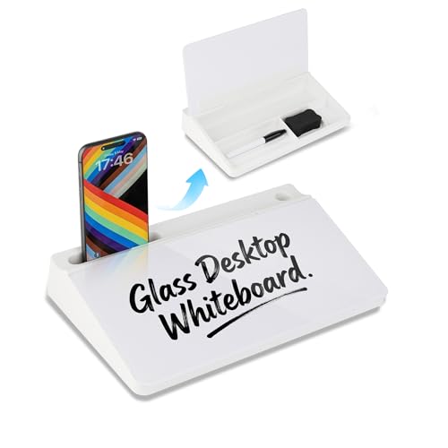 11.8×7” Small Glass Desktop Whiteboard, Dry Erase Note Memo Board, Desk Organizer with Storage for Desk, Office, White - color: White Small Basic