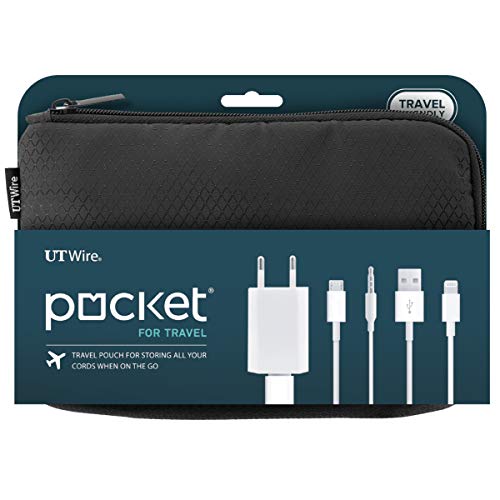 UT Wire Pocket Travel Lightweight Organizer Case with Zipper for Charger, Cable, Power Bank, Flash Memory Accessories Holder in Black 1-Pack - size: 1 Pack