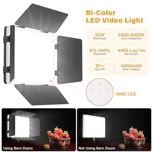 Unicucp 2 Pack Led Video Light Panel Light with Barndoor, 8000mAh Rechargeable Camera Light with 79'' Stand, Photo Studio Lighting kit for Video Recording Live Streaming Outdoor Indoor Photography