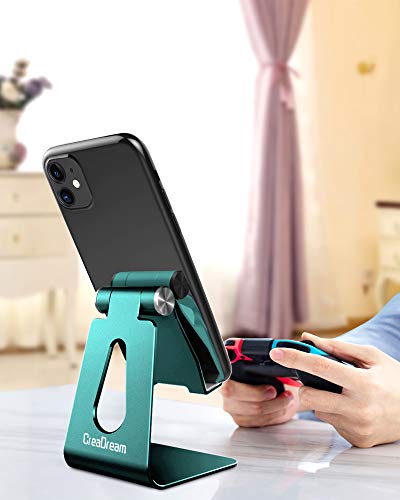 CreaDream Adjustable Cell Phone Stand, Phone Stand, Cradle, Dock, Holder, Aluminum Desktop Stand Compatible with Phone 13 12 11 Pro Max Charging, Accessories Desk, All Mobile Phones, Midnight Green - color: Turquoise Green