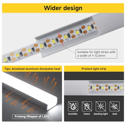 20-Pack 3.3ft/1m U-Shape LED Aluminum Channel System with Milky White Diffuser, LED Strip Light Track and Cover for Under Cabinet, Stairs, Ceiling, Fits ≤12mm Wide U Channel LED Strip ﻿ - color: Silver Aluminum + White Cover, size: 3.3FT/20P/#048