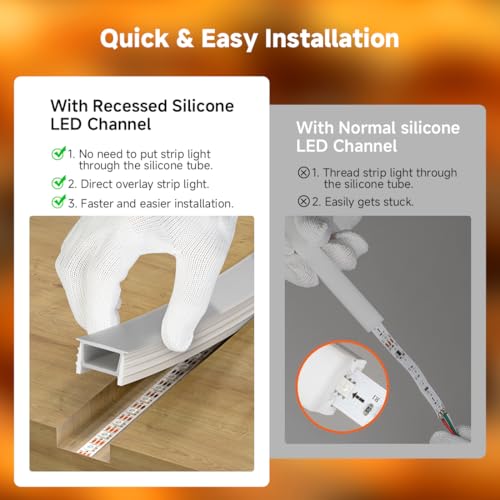 BTF-LIGHTING Silicone LED Channel System 16.4Ft for ≤30mm Width LED Strip | Flexible LED Neon Rope Channel Diffuser, Spotless Milky White Cover for Kitchen Cabinet, Rooms, and Patio(No LED Strip) - size: 16.4FT, style: 30X20mm