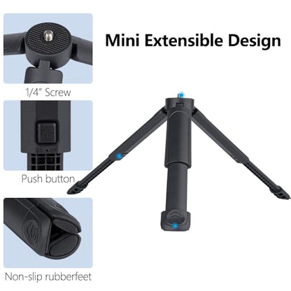 Mini Tripod for DJI Pocket3/4 2-in-1 Desktop Stand & Grip Handle - Ultra Portable Geared Heads Tripod for DSLR Webcam Phone 1/4” Mount 2oz Lightweight