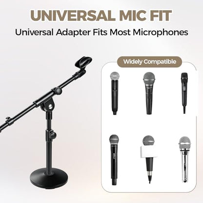 Microphone Stand Desk Adjustable, Boom Arm Desktop Mic Stand Metal Weighted Base, Height-Adjustable Compatible with Multiple Microphone Sizes