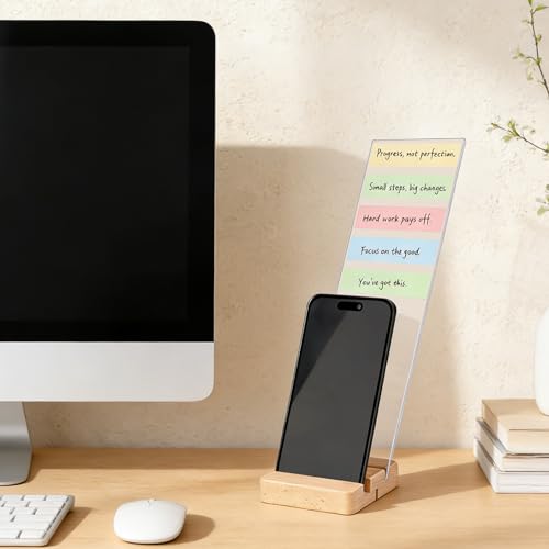 2-Pack Monitor Memo Board, Monitor Sticky Note Holder for Desktop, Portable Removable Office Desk Board Wooden Phone Holder with Stick Notes, Clear