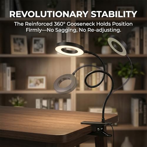 Clip on Light, LED Book Light for Reading in Bed, 48 LED Desk Lamp with Clamp, 3 Color Modes & 10 Brightness, 15" Flexible Gooseneck Reading Light for Bed Headboard, Dorm, Crafting, Home Office