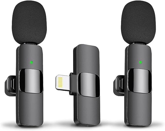 2 Pack Wireless Lavalier Microphone for iPhone, Mini Mic with Noise Cancellation for Interview Video Podcast Vlog YouTube