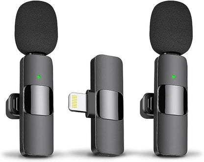 2 Pack Wireless Lavalier Microphone for iPhone, Mini Mic with Noise Cancellation for Interview Video Podcast Vlog YouTube