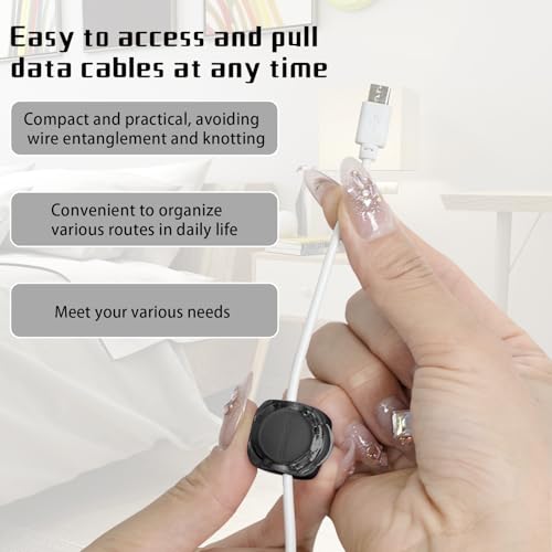 Magnetic Cable Organizer Set, 8 Pcs Easy Adhesion Desk & Wall Mount Holders for Mobile Phones and USB Cables, Perfect for Office, Kitchen, Car, and Bedside Use (Black)